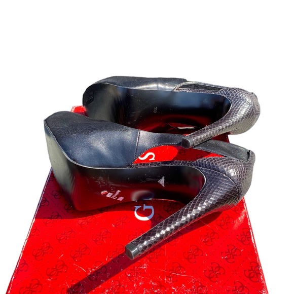 Guess Harrah Peep-toe Black Leather Heels 8 - Picture 6 of 12